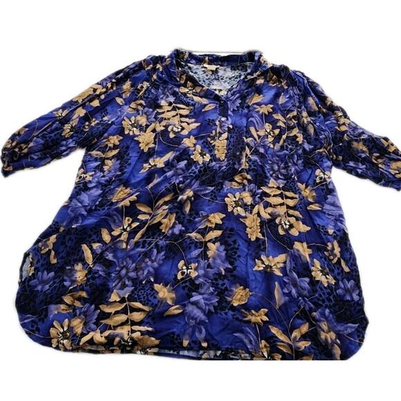 Roamans Vintage Women Plus 4X Floral Purple Gold 90s 3 Button Down Grandmacore - Picture 1 of 9